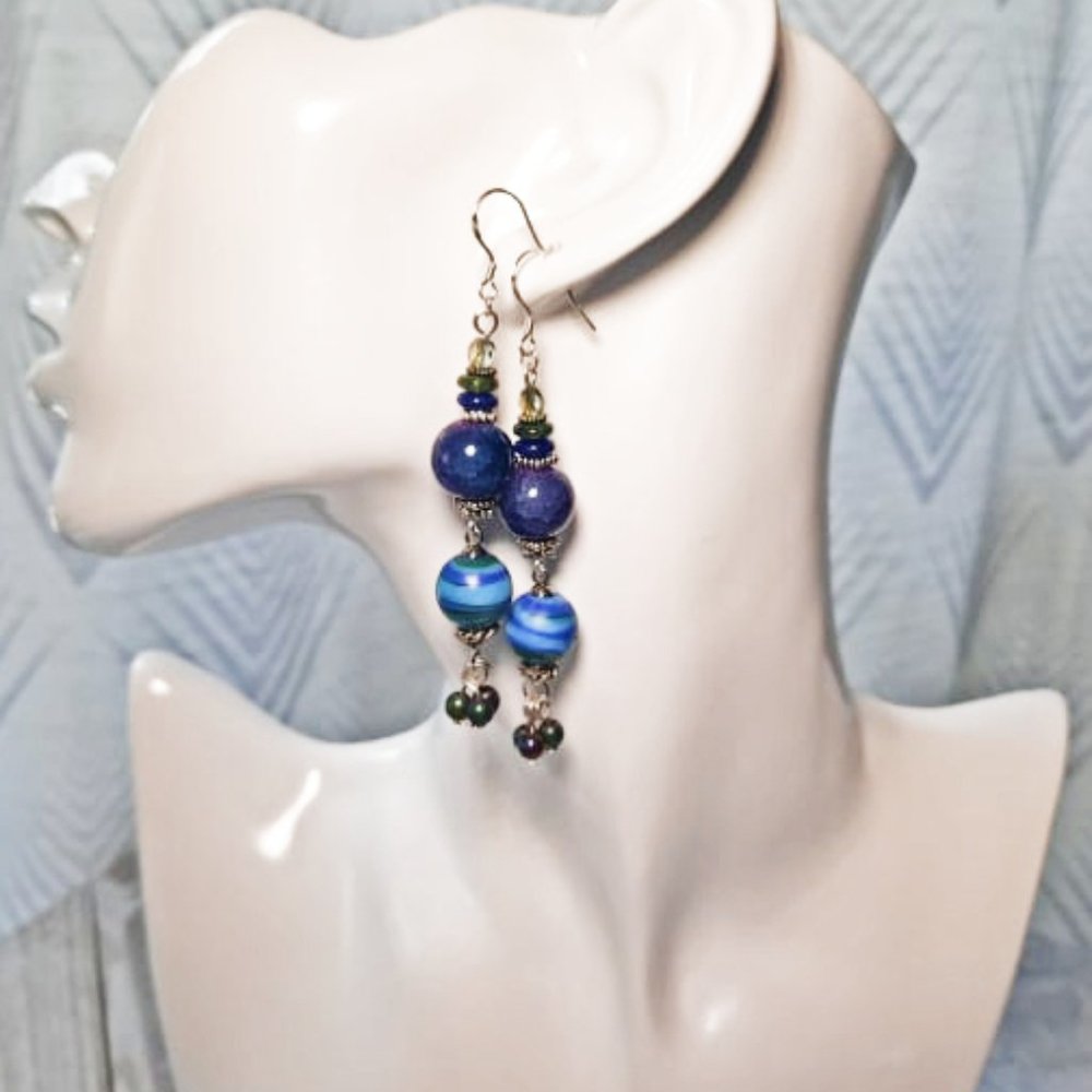 Purple Blue swirl beaded Earrings